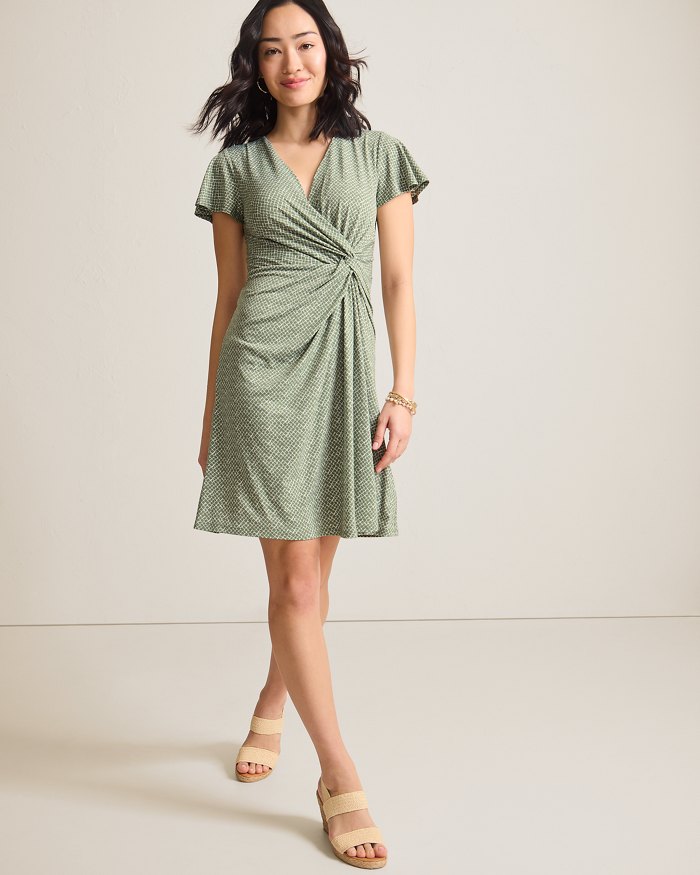 Sophia Bay Breeze Short-Sleeve Faux-Wrap Dress