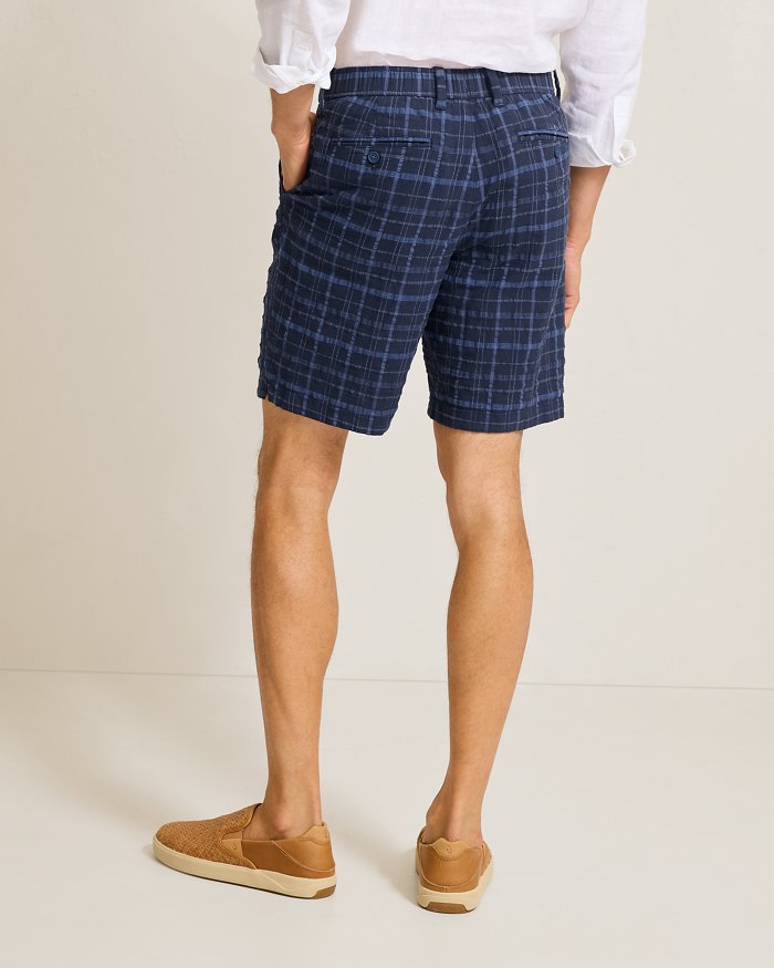Midnight Check Stretch-Linen 9-Inch Shorts