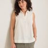 Palm View Popover Linen-Blend Top