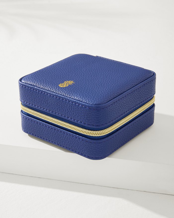 Leah Navy Travel Jewelry Case