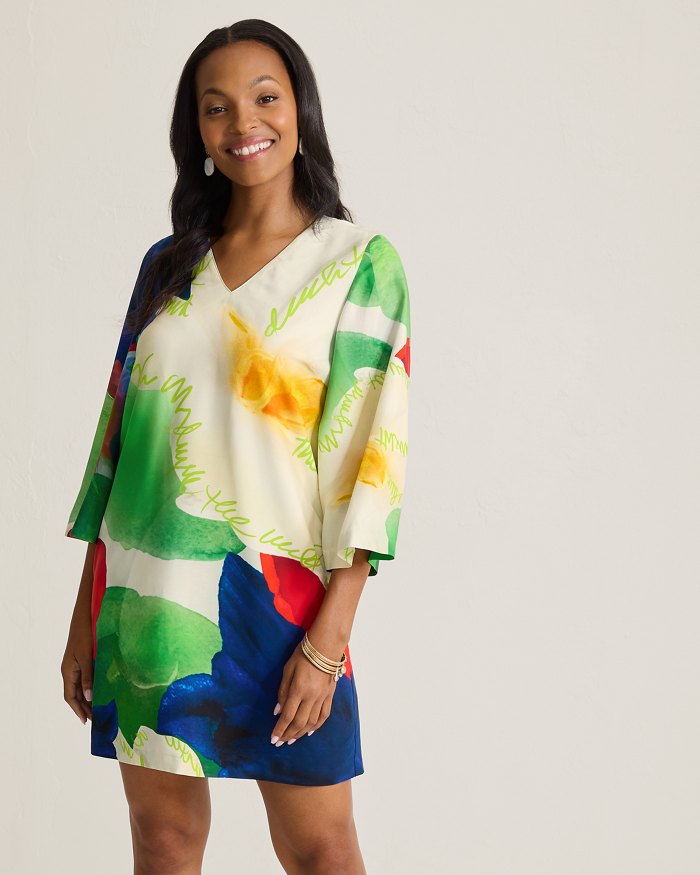 Penney Blooms 3/4-Sleeve Silk Dress