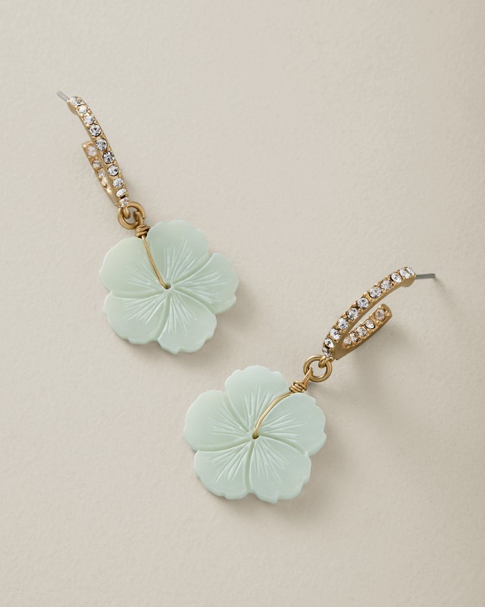 Palm Hibiscus Flower Drop Hoop Earrings